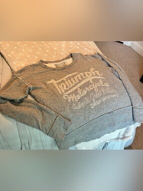 Lucky Brand x Triumph Grey Crewneck Distressed Graphic Sweatshirt